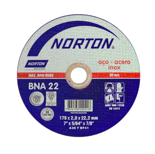 DISCO DE CORTE METAL 4 1/2" (1.0MM) CP NORTON YILET (BNA12 EXTRA)
